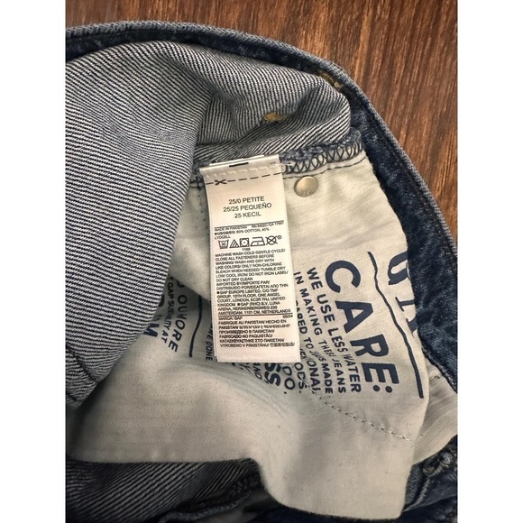 GAP Jeans Womens Size 25 Petite Dark Blue Denim Wide Leg Distressed Ripped - Picture 5 of 6